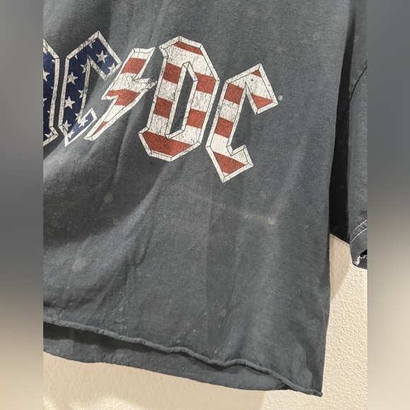 AC/DC 1980’s Tour Cropped Short Sleeve Americana Distressed Grey Shirt Size M/L - Picture 6 of 14